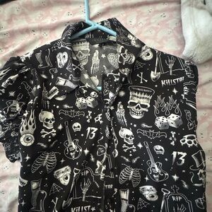 Killstar Women’s Black and White Skull Button Down Shirt